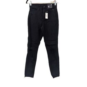 Express Womens Size OS Black Distressed Skinny Jeans Stretch High Rise Raw Hem